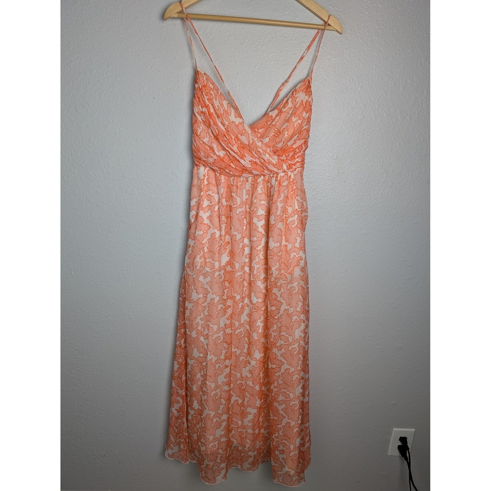 Shoshanna Dress Womens 8 Orange Long Maxi Sundress Strappy Floral V-Neck Lined